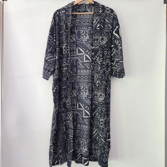 Madewell long line open front cardigan duster Aztec print gray white size M / L‎ - Picture 1 of 7